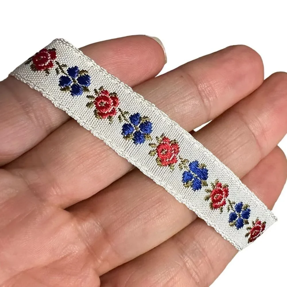 Vintage red and blue floral 1/2 inch ribbon - 7yards